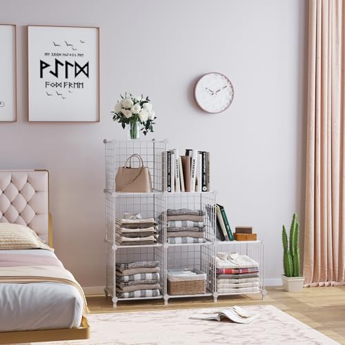 AWTATOS 6 Cube Storage Wire Closet Organizers DIY Stackable Storage Shelves Bookcase Cabinet for Home Office, White - color: White+translucent, size: 6 Cube(30x30cm)