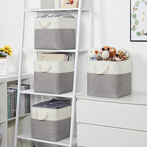 Temary Fabric Storage Baskets for Organizing, Grey Basket for Shelves, Collapsible Baskets with Handles for Shelves, Home, Closet (White&Gray) - color: white&grey, size: 11"L x 11"W x 11"H