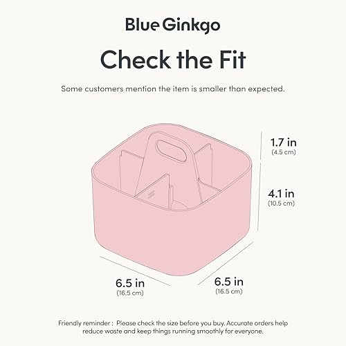BLUE GINKGO Small Stackable Organizer Caddy – Korean-Made Portable Tote for Bathroom, Office, Crafts, or School Supplies (Square, Pink) - color: PINK, size: Square