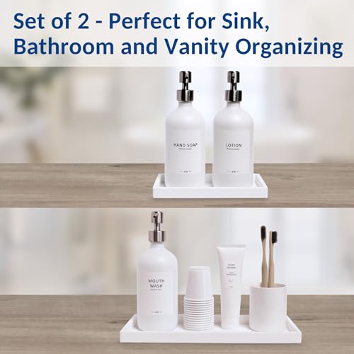Spacewiser Countertop and Vanity Tray - 2 PC (11” and 7”) Shatterproof Silicone Kitchen and Bathroom Trays for Counter, Kitchen Soap Dispenser Tray, Vanity Trays for Bathroom, Perfume Key Tray - color: White, size: Set‐ 1 Small + 1 Large