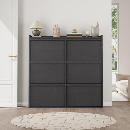 GarveeHome Shoe Cabinet with 6 Flip Drawers, Wooden Shoe Organizer Cabinet with Adjustable Shelf, Shoe Storage for Entryway, Hidden Shoe Cabinet for Hallway, Living Room, Black - color: Black, size: 6-Drawers
