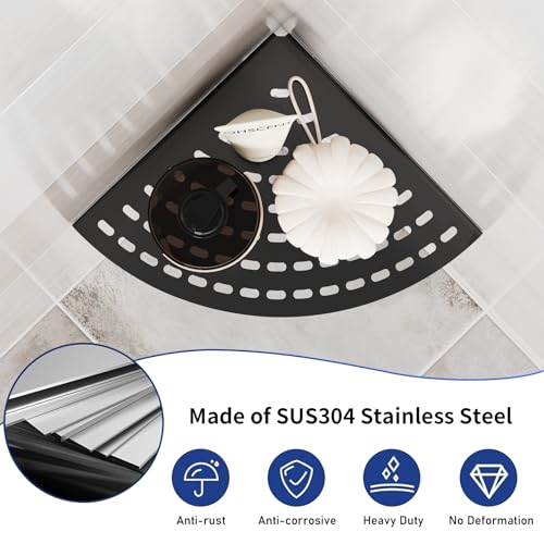 2 Pack Corner Shower Shelves 304 Stainless Steel Shower Corner Shelf Matte Black 8 in Corner Shower Shelf Prevent Rust Drilling Installation - color: Matte Black