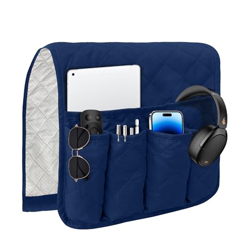 MEHIDFY Sofa Armrest Caddy, Waterproof Bedside Storage Organizer, Non Slip Armchair Pockets, Remote Control Holder for Couch, Handy Pouches with 6 Pockets for TV Remote, Phone, Magazine(Blue) - color: Blue