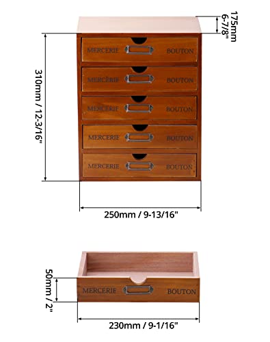 QWORK Vintage Wooden Home Office Desk Organizer with 5 Drawers - Rustic Desktop Storage Box for Jewelry, Cosmetics, Craft Paper & More