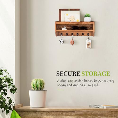 Nekon Key Holder Wall Mount, 12.8" W x 5.6" H x 3.7" D Wall Mounted Key and Mail Organizer with 6 Key Hooks, Key Racks for Home Entryway Decor (Brown) - color: Brown