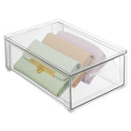 mDesign Plastic Closet Organizer Bin w/Pull Out Drawer - Shallow Stackable Storage for Closet - Organization for Shoes, Clothes, Bags, Totes, and Small Linens - Lumiere Collection - Clear - size: 8 x 12 x 4 (Pack of 1)
