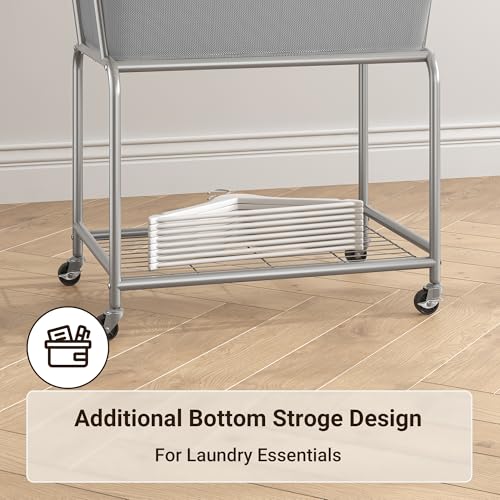 ELYKEN Rolling Laundry Hamper with Wheels, 32-Gallon (122L) Laundry Cart with Removable Bag, 2-Tier Clothes Basket Hamper with Shelf for Closet, Bedroom, Bathroom, Laundry Room, Gray - color: Gray, size: 27.4"L x 19.9"W x 30.9"H