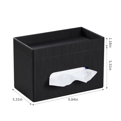 Tissue Box Cover Rectangle with Storage Tray, PU Leather Tissue Holder for Bathroom Vanity Countertop Night Stands Bedroom Office Desk, Stylish Rectangular Tissue Box Holder (Black) - color: Black