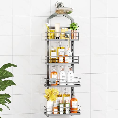 ODesign 4 Tier Height-Adjustable Shower Caddy Hanging Anti-Swing-Over The Shower Head Caddy-Showers Storage Organizer Bathroom Shelves Basket Showers Caddies-Grey - color: Grey, size: 4 Tier