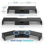 Elephance Dual Monitor Stand with USB Ports,Wood Computer Monitor Stand Riser with Drawer,Adjustable Desk Shelf,Desk Organizer for Computer,Laptop,No Assembly Required,Black