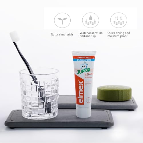 NiuYichee 2 Pcs Water Absorbing Stone Trays, Kitchen/Bathroom Sink Soap Dish, Diatomite Tray Used for Hand Soap & Cosmetic Bottles in The Modern Home, 4" W x 8.3" L, Dark Gray - color: Dark Gray, size: 8.3" x 4" with groove