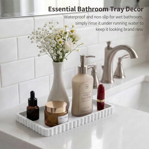 Silicone Bathroom Vanity Tray, Sink Caddy for Dish Soap Dispenser, Sponge Holder for Kitchen Sink, Rectangle Bathroom Countertop Organizer for Perfume, Jewelry, Candle (9.9” * 6”, White) - color: White, size: 9.9" x 6" x 0.7"