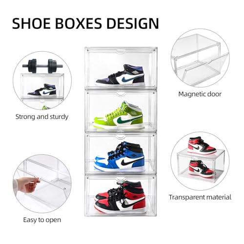 Clear Shoe Organizer,Stackable Shoe Display Case,Shoe Box Storage Bins with Magnetic Door,Fit Shoe Size Up to US 14 (X-Large-1Pack) - size: X-Large-1Pack