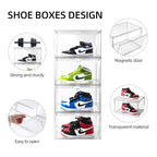 Clear Shoe Organizer,Stackable Shoe Display Case,Shoe Box Storage Bins with Magnetic Door,Fit Shoe Size Up to US 14 (X-Large-2Pack) - size: X-Large-2Pack
