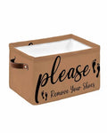 Please Remove Your Shoes Storage Basket Waterproof Cube Storage Bin Organizer with Handles, Farmhouse Brown Collapsible Storage Cubes Bins for Clothes Books Toys 15"x11"x9.5"