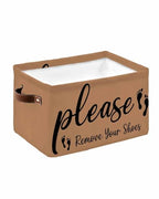 Please Remove Your Shoes Storage Basket Waterproof Cube Storage Bin Organizer with Handles, Farmhouse Brown Collapsible Storage Cubes Bins for Clothes Books Toys 15"x11"x9.5"