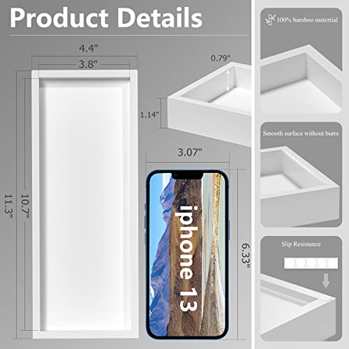 Bathroom Vanity Tray for Counter Bamboo Bathroom Decorative Tray, Dresser Top Perfume Tray for Home Decoration 11.3” L x 4.4” W x 1.14” H （White） - color: White, size: 11.3" x 4.4" x 1.1"