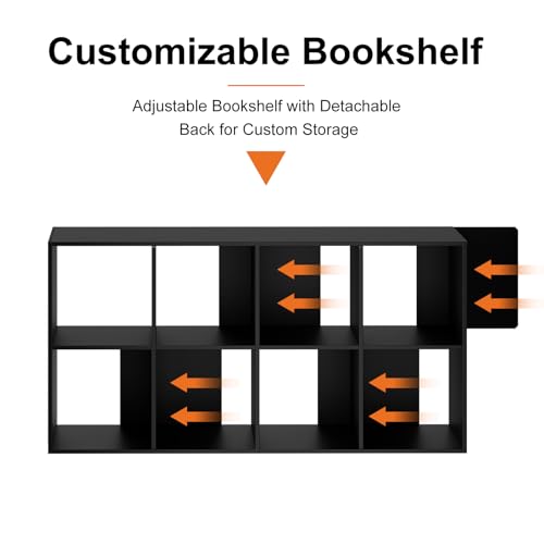 Sweetcrispy 8 Cube Storage Organizer - Open Cube Bookshelf with 4 Removable Back Panels, Display Storage Bookcase for Living Room, Bedroom, Entrance Hall, Home Office，47.7" L×11.6" W×24" H, Black - color: Black, size: 8-Cube(47.7"L×11.6" W×24"H)