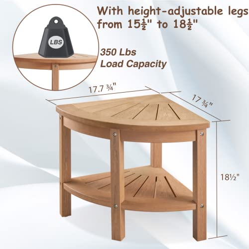 Shower Stool for Inside Shower, Corner Shower Stool, Shower Bench Seat with Storage Shelf for Shaving Legs Plastic Spa Bath Step Foot Rest for Bathroom Small Place - color: Teak