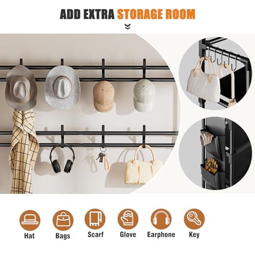 OYREL Shoe Rack 5 Tier Shoe Racks Organizer 20-25 Pairs Shoes Rack for Closet Entrance Shoe Storage Organizer with Hooks and Side Pocket Entryway Shoe Holder Space Saving Free Standing Shoe Racks - color: Black, size: 5 Tier