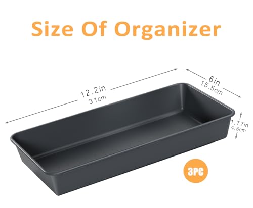3PCS Large Plastic Drawer Organizer, 12" X 6" Desk Drawer Organizer and Storage Trays, Large-size Storage Bins, Organization and Storage Container for Makeup Vanity, Kitchen Utensil, Office, Bathroom
