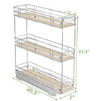 ROOMTEC 3-Tier Pull Out Cabinet Organizer Spice Rack for Narrow Cabinet 7" W x 20½" D, Slide Out Wood Shelves Storage for Kitchen - size: 7" W x 20½" D, 3 Tier, Wood Shelves