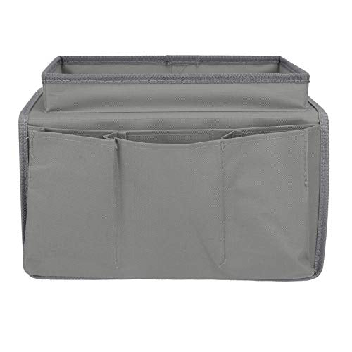 Durable Oxford Couch Sofa Armrest Organizer No-Slip Cloth Arm Chair Caddy Bedside Storage Pocket with Top Tray TV Remote Holder Bed Storage Bag for Cellphone Tablet Notepad Book Magazines DVD Glasses - color: Style-2:grey