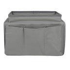 IPENNY Couch Sofa Armrest Organiser with Cup Holder Tray Chair TV Remote Holder Bedside Storage Pocket Bag for Cellphone Tablet Notepad Book Magazines DVD Eyewears Drinker Snacks Pouch - color: Grey (With Top Tray)