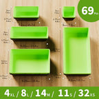 [5 Sizes] [69 PCS] Tool Drawer Organizer, Tool Box Tray, Desk Drawer Tray, Rolling Tool Chest, Toolbox (Black+Green) - color: Black+Green