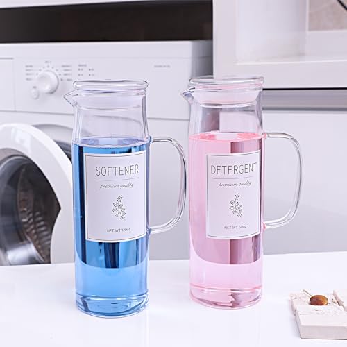 Laundry Detergent Dispenser Set with Labels and Handle for Laundry Room Organization and Storage- Easy Pour 2 Pack 50 oz Liquid Laundry Containers for Laundry Room Decor, Farmhouse Decor - color: Glass Lid
