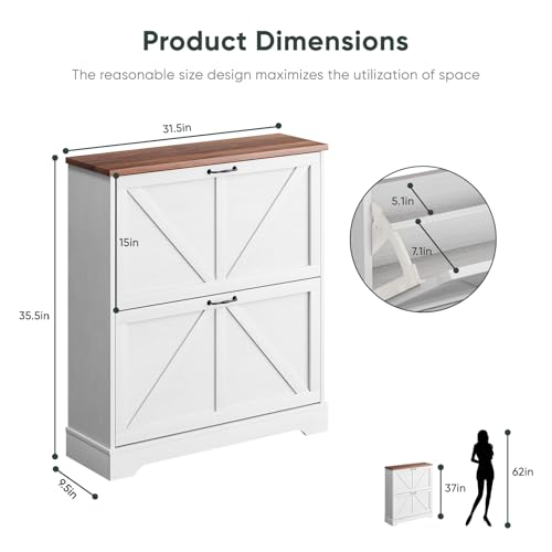 Smart FENDEE Shoe Cabinet, Shoe Storage Cabinet for Entryway with 2 Flip Drawers, Narrow Farmhouse Shoe Organizer Cabinet, Slim Shoe Rack Cabinet, White - color: White, size: Width - 31.5 inches