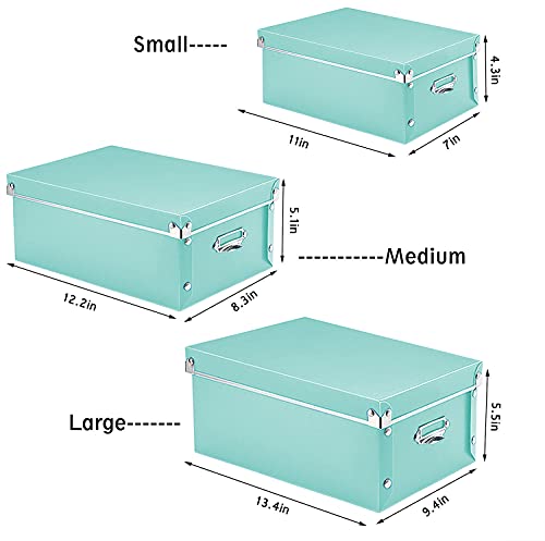 XUCHUN Storage Box with Lid 3 Pack, Collapsible Plastic Storage Bins with Lids, Stackable Foldable Keepsake Box for Photos Office Bedroom, 3 Sizes - Light Green - color: Green 3 Pcs
