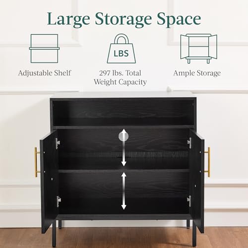 Best Choice Products Rattan Sideboard Buffet Cabinet, Entryway Table, Accent Storage Cabinet, Console Table for Hallway, Living Room, Dining Room - Black - color: Arched Rattan, Black