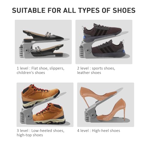 NVGSN Shoe Slots Organizer 20 Pack - Shoe Stackers for a Pair of Shoes, Shoe Storage Shoe Space Savers 50%, 4 Levels Adjustable Thickening expandable Shoe Rack Holders Shoe Organizer for Closet, Grey - color: Grey, size: 20pack