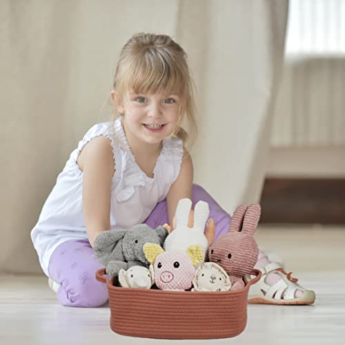XUANGUO Woven Cotton Rope Storage Basket with Handles for Organizing Shelves Closet Small Cat Dog Pet Toy Baskets Box Bin Decorative Rectangle Baby Nursery Basket Gift Basket Empty (Rust) - color: rust