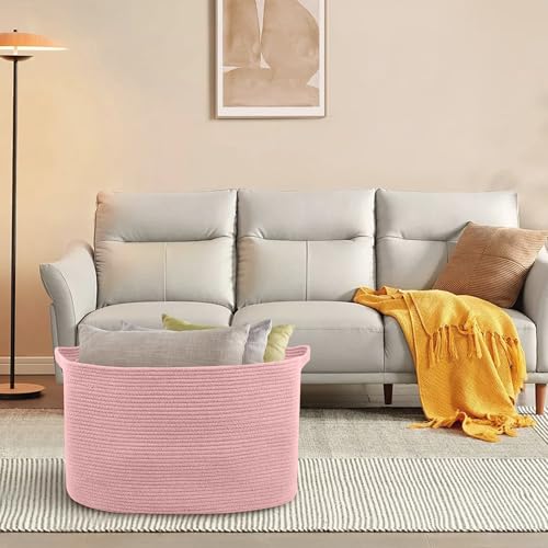 MEGASKET Extra Large Pink Storage Basket, 23.6" x 17" x 12" Rectangle Blanket Basket Living Room, Woven Cotton Rope Basket, Toy Basket Bins, Pink Baskets for Decor, Wicker Baby Laundry Basket - color: Pink, size: 23.6"x17"x12