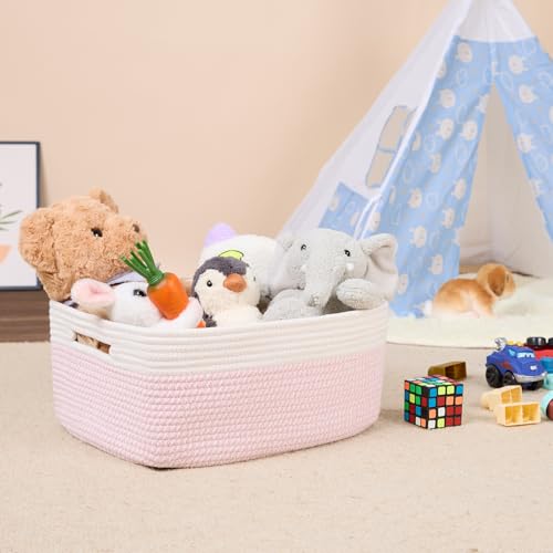 MiniArk Large Storage Baskets for Shelves, Closet Organizers Bins for Clothes Blanket Towels, Baby Nursery, Toy Baskets Box, Woven Rope Baskets, 17 x 13 x 7.5”, 2 Packs Woven Pink - color: Woven Pink, size: 2pcs-L17×W13×H7.5"