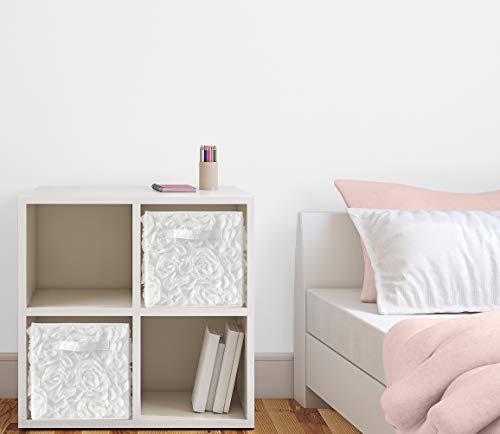 Sweet Jojo Designs White Floral Rose Foldable Fabric Storage Cube Bins Boxes Organizer Toys Kids Baby Childrens - Set of 2 - Solid Flower Luxurious Elegant Princess Boho Shabby Chic Luxury Glam Roses - color: White Rose