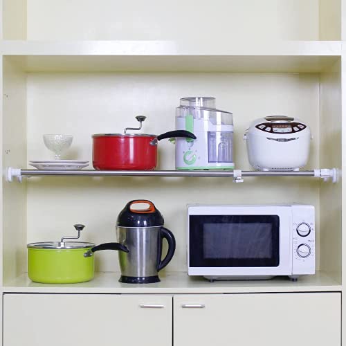 BAOYOUNI Tension Rod Shelf Expandable Closet Organizer Heavy Duty Adjustable Clothes Hanger Rack DIY Space Saver Layered Separator Divider 27.17''-36.02'', Ivory - size: (27.17-36.02) IN