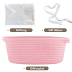 Pro Goleem Small Woven Basket with Gift Bags and Ribbons Durable Baskets for Gifts Empty Small Rope Basket for Storage 12"X 8" X 5" Baby Toy Basket with Handles, Pink - color: pink