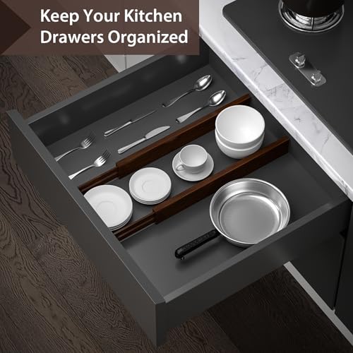 DUCOO 4 PCS Drawer Divider, 17"-22" Adjustable Bamboo Drawer Dividers Organizers, 2.3" High Expandable Separators for Kitchen, Clothes, Dressers, Home, Office, Mocha - color: Mocha