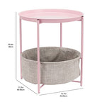 Amazon Basics Round End Table with Storage Bin, Easy Assembly, Bedroom Accent Table, 17.7"D x 17.7"W x 18.9"H, Dusty Pink | Side Table, with Cloth Basket, Storage - color: Dusty Pink