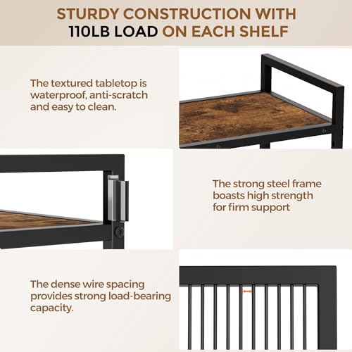 3-Tier Metal Storage Rack with Industrial Wheels,Mesh Shelving Unit with Wooden Table top,Adjustable Shelf,31.5-Inch Width, for Kitchen, Laundry,Pantry,Plant,Black - color: Brown Panel, size: 3 Tier (31.5"W x 11.8"D)