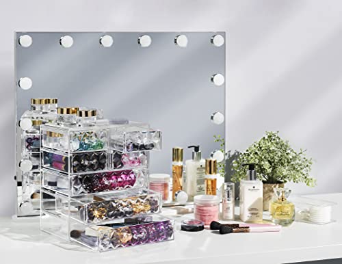 Sorbus Acrylic Makeup Organizer Set, 7-Drawer Vanity & Countertop Cosmetic Storage with Small & Wide Drawers, Diamond Makeup Storage for Brushes, Lipsticks, Jewelry – Holiday Gift for Women & Teens - color: Diamond, style: 3 Large, 4 Small Drawers