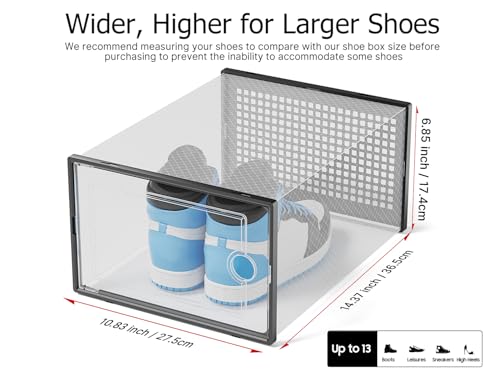 Kuject XX-Large Shoe Storage Boxes Organizers Clear Plastic Stackable 12 Pack, Shoe Rack & Holder Substitute, Sneaker Containers, Shoe Storage Organizer Bins for Closet, Under Bed, Black(No Fold Line) - color: Black, size: XX-Large