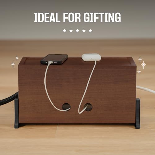 Extra Large Cable Management Box, Wood Cord Hider Box & Organizer for Power Strip, TV Wires & Desk Cable Storage - color: Walnut Varnished