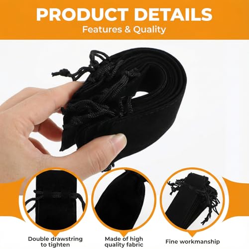 20 PCS Black Velvet Pen Pouch with Drawstring, Pencil Pouch forPencil Box Gift Box, Single Pen Case, Double-sided thickened fleece drawstring bag