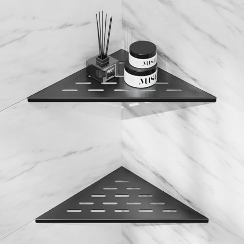 lives Corner Shower Shelves 2 Pack, 10" Black Corner Shelf for Bathroom, 304 Stainless Steel Grout in Bathroom Shower Shelf for Tiled Wall, Waterproof, Easy Install (Matte Black,10") - color: Black-rectangular Patterns, size: Triangle-2pcs
