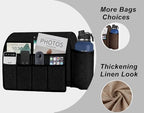 Ntomtuex Sofa Armchair Caddy Remote Control Holder with Water Bottle for Couch Recliner, Armrest Organizer with 7-Pocket Design for Magazines, Eyeglasses, iPad, Phone, Black - color: Black