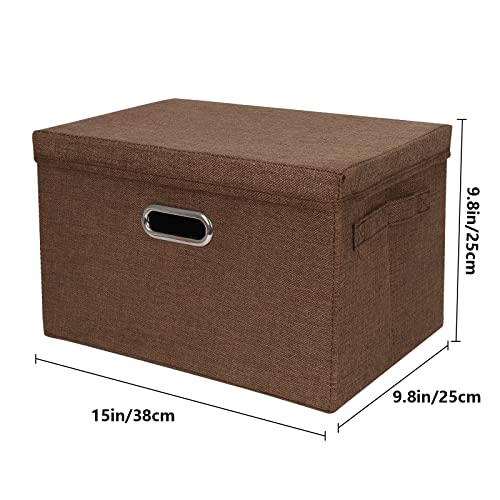 DAYARD Foldable Storage Boxes with Lids Linen Fabric Stackable Storage Bins Organizer Containers Baskets Cube with Cover for Closet Office Nursery, Coffee (15 x 10 x 10) - color: Coffee, size: Medium